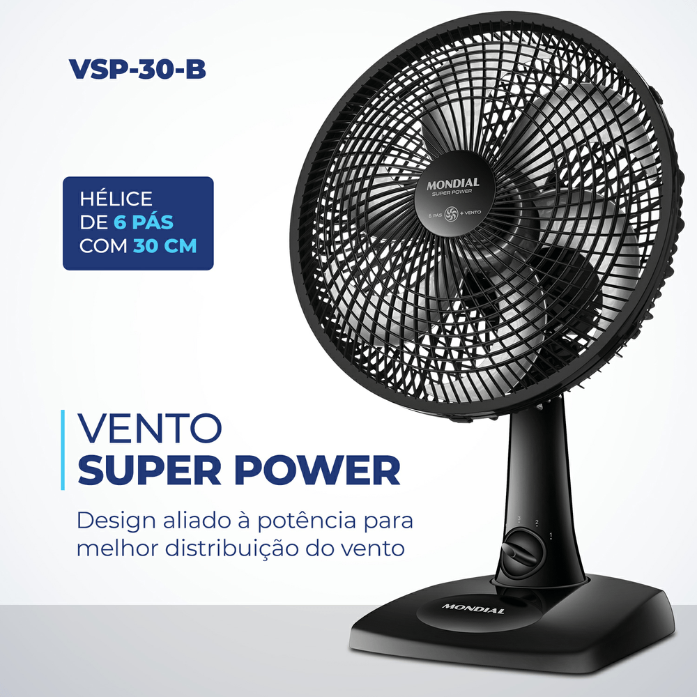 VENTILADOR MONDIAL VSP30B SUPER POWER PTO 220V 30CM 6P - Laser Eletro