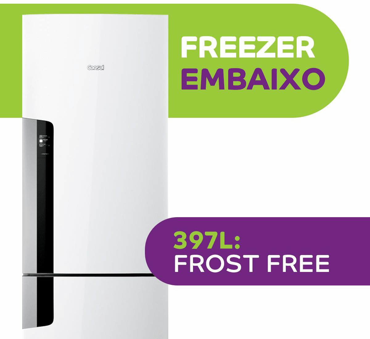 Geladeira Consul Frost Free Duplex 397 Litros Com Freezer Embaixo Branca - CRE44AB