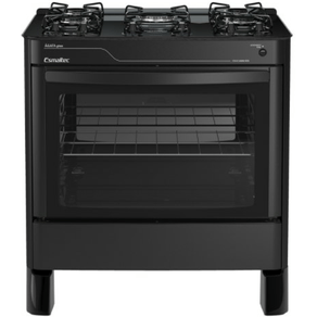 Fogão 5 Bocas Esmaltec Agata Glass Preto Mesa de Vidro com Acendimento Automático