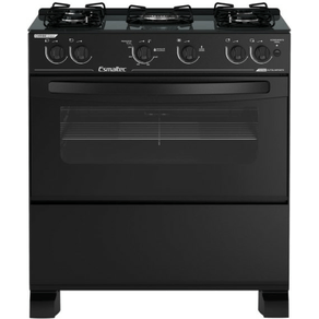 Fogão 5 Bocas Esmaltec Caribe Glass Preto Mesa de Vidro com Acendimento Automático