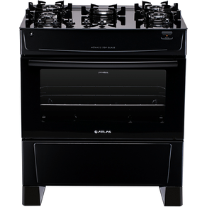 Fogão 5 Bocas Atlas Monaco Top Glass Preto com Mesa de Vidro