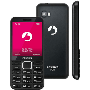 Celular Positivo P28B Preto Dual Chip 2G 32 MB Ram 24 MB Bluetooth Tela Grande Teclas Fáceis Rádio FM