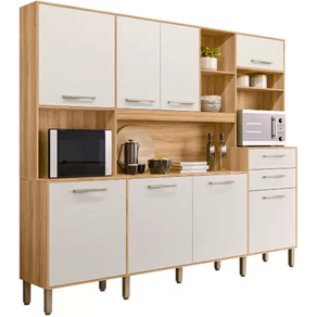 Kit Cozinha de Madeira Nicioli Hortelã Freijó/Off White 8 Portas 2 Gavetas 6 Nichos