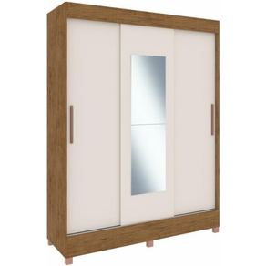 Roupeiro Doripel Marselha 24503 Nogueira/Off White 3 Portas 2 Gavetas com Pés e Espelho