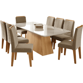 Mesa Cimol Laura Retangular 6 Cadeiras Nature/Off White/Joli